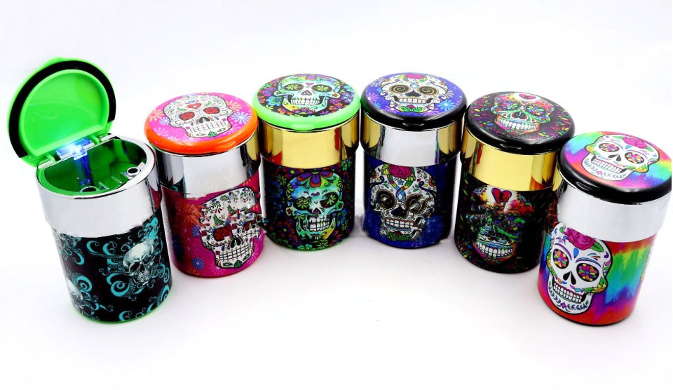 Glass Ashtray:LED Car Ashtray Sugar Skull CA111