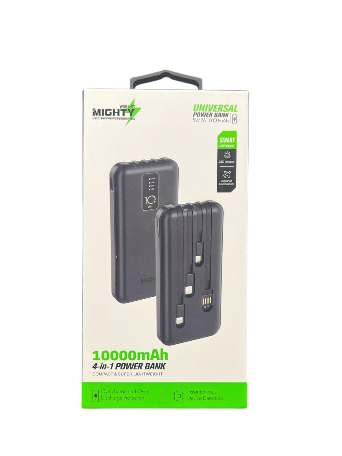 Mighty 10,000mAh Power Bank with 4 Cables Black MW602