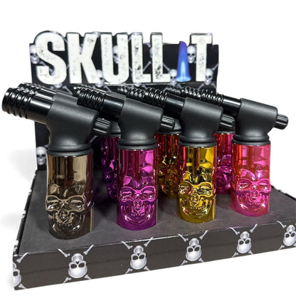 Skull Engraved Torch Lighter Box of 12