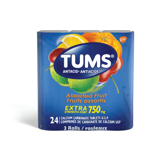 TUMS Extra Strength, Assorted Fruit 3 Rolls 12CT