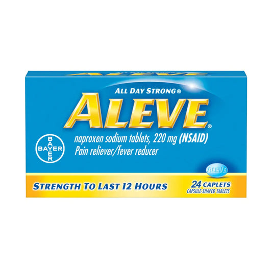 Aleve Naproxen Sodium 220 mg. Pain Reliever/Fever Reducer 24CT