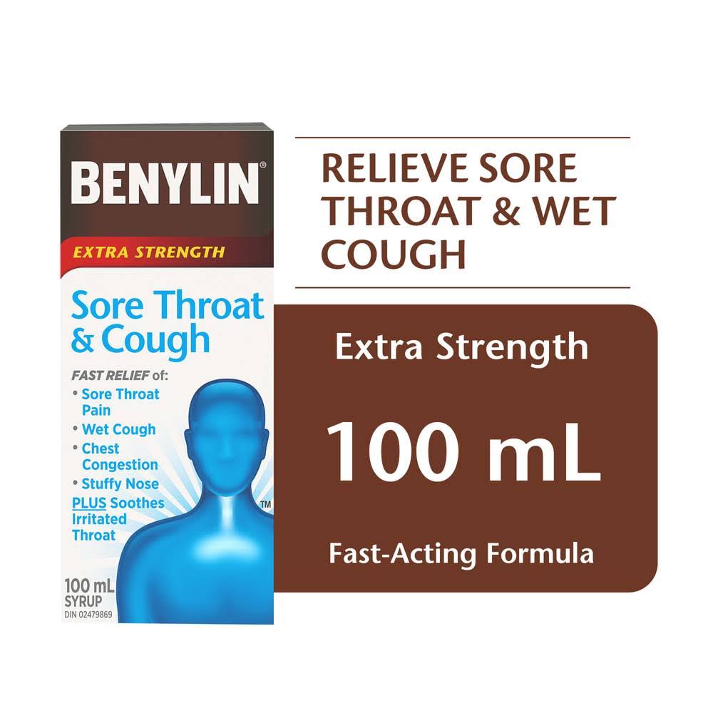 Benylin Extra Strength Sore Throat & Cough Relief Day Syrup 100ml