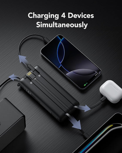 Mighty 10,000mAh Power Bank with 4 Cables Black MW602