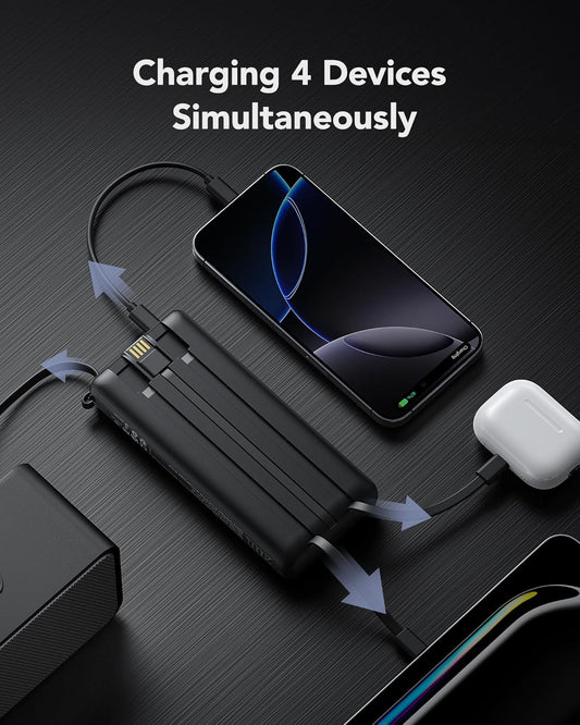 Mighty 10,000mAh Power Bank with 4 Cables Black MW602