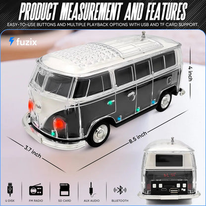 WS-267 Bluetooth Speaker Bus Retro Ride with FM Radio, USB, SD, AUX Input LED (Black)