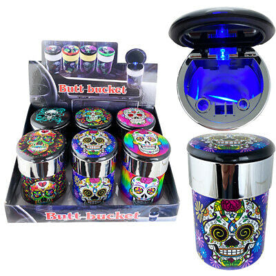 Glass Ashtray:LED Car Ashtray Sugar Skull CA111